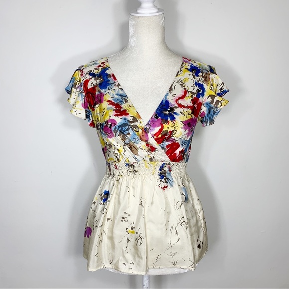 Anthropologie Tops - ✌️Anthropologie • floral v neck silk blouse